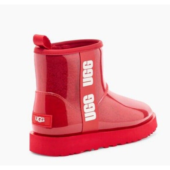 New UGG Classic Clear Mini Women Fashion Boots Size 5 Ribbon Red - Picture 3 of 6
